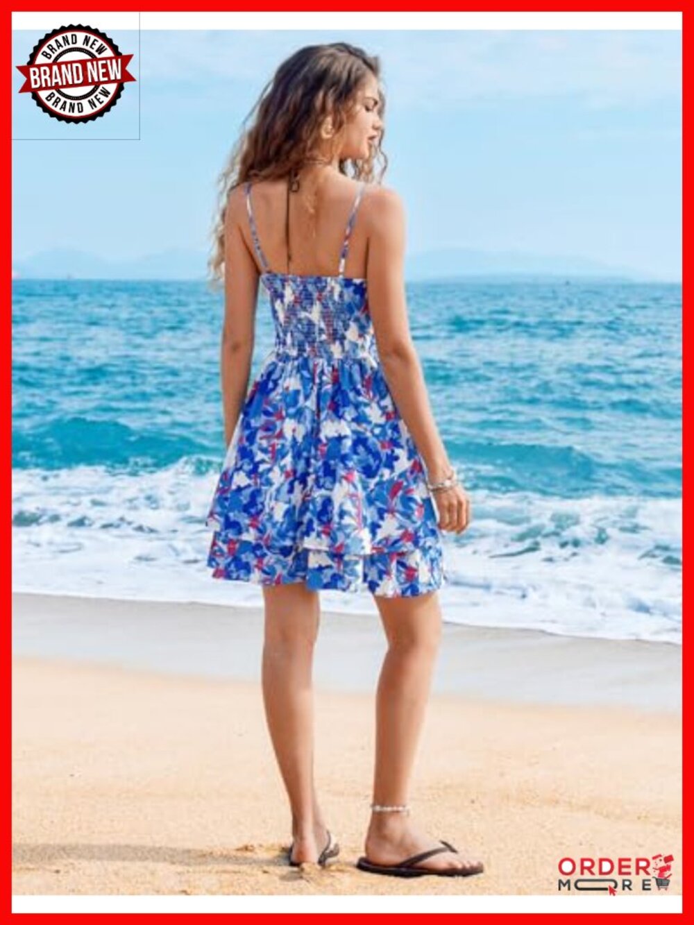 Floral Mini Dress with Pockets, Spaghetti Strap Cutout - Picture 3 of 6